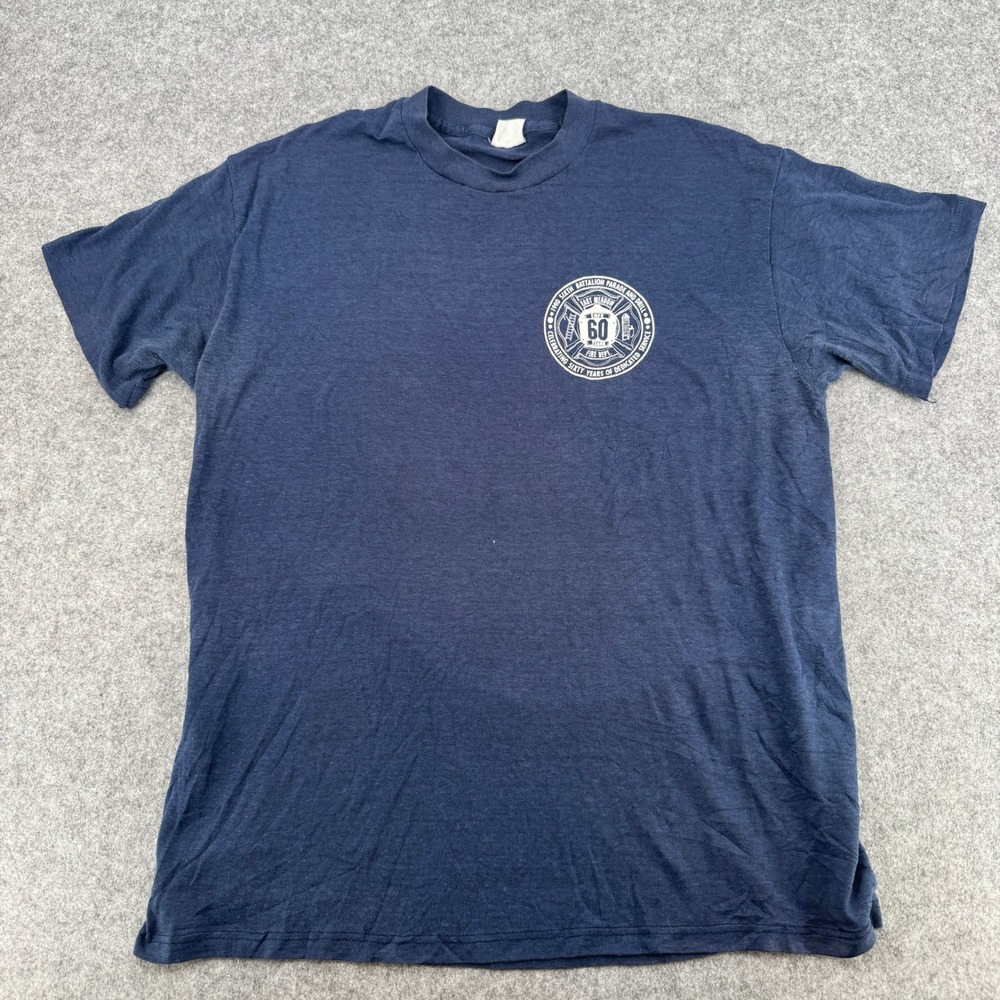 Vintage T-Shirt Mens M East Meadow Fire Dept 60 Years Navy Single Stitch EUC